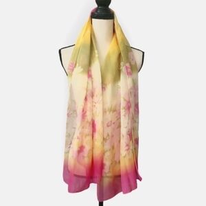 Vintage Floral Chiffon Scarf Shawl Pink & Yellow Ombre Scarf Wrap